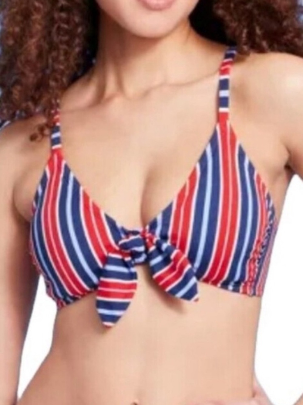 Kona Sol Red, Navy & White Striped Tie-Front Bikini Top O